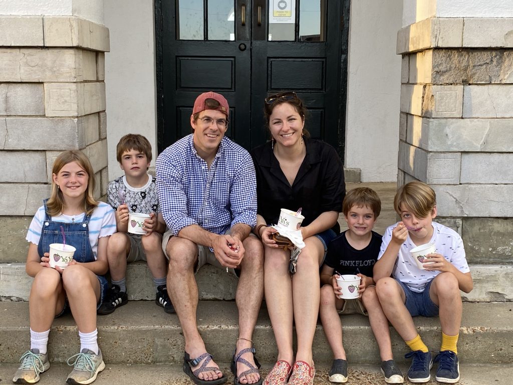 Alison Doyle poses with her husband and their four children.