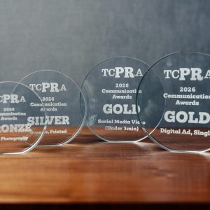 Four TCPRA awards displayed on a table